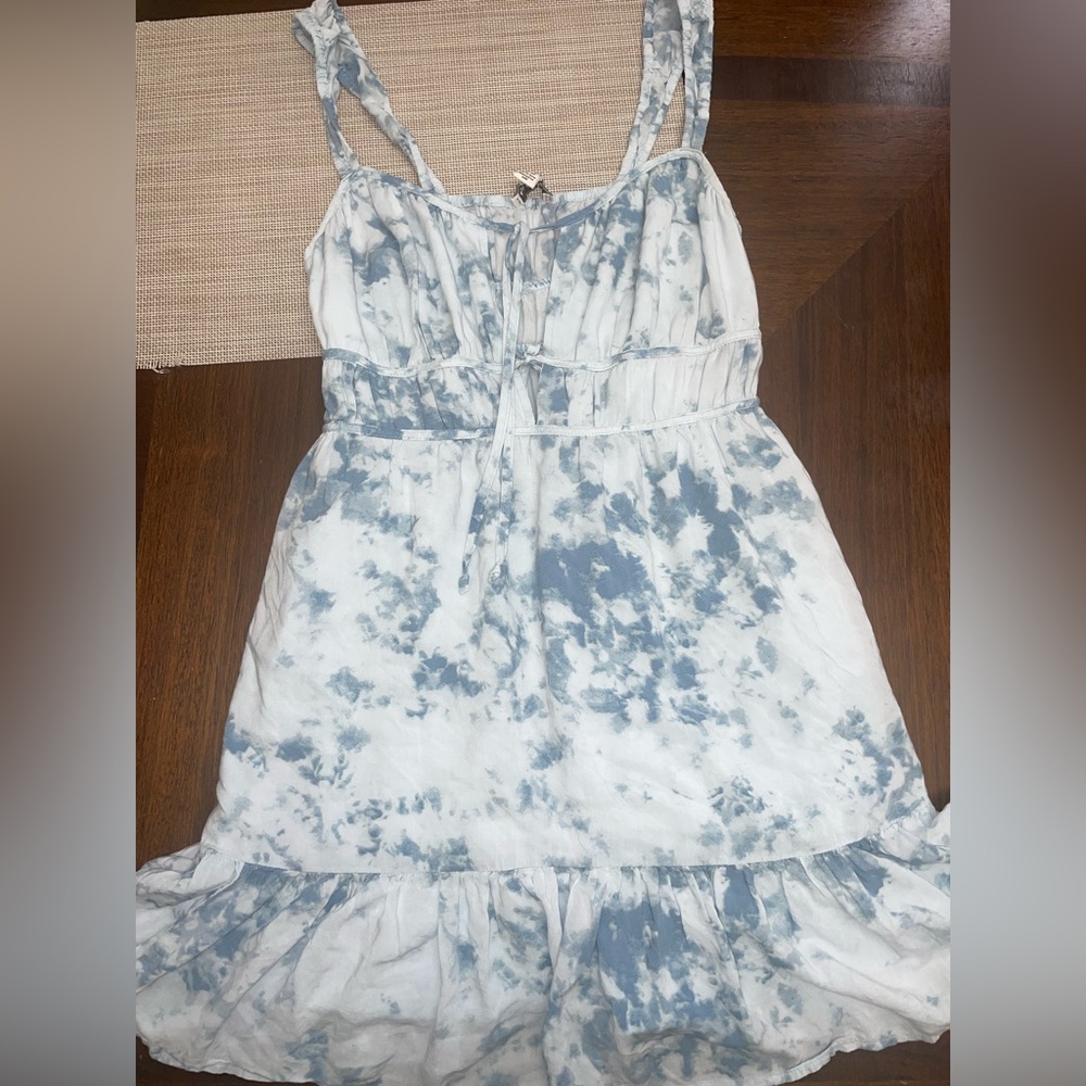 American Eagle Blue Tie Dye Dress Small Tie Front Flowy Summer
